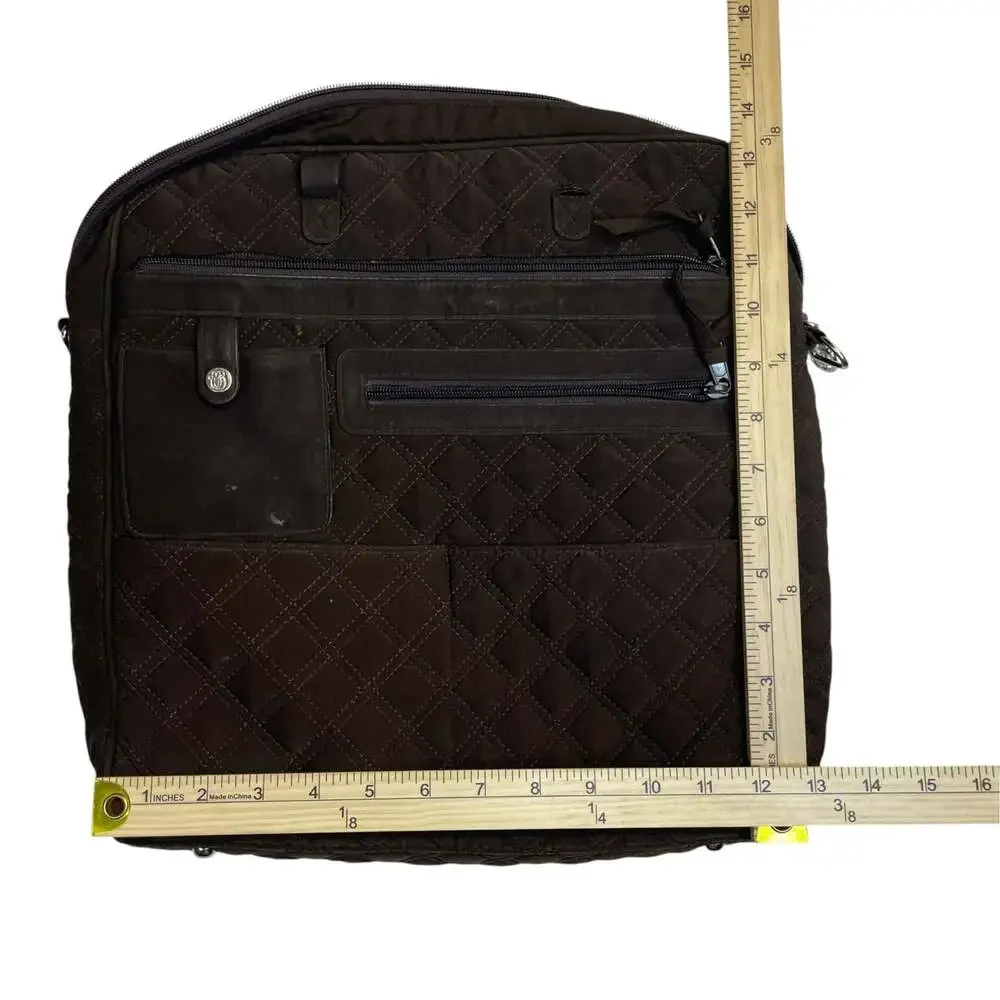 Vera Bradley Brown Quilted Laptop Messenger Bag Briefcase Floral Lined